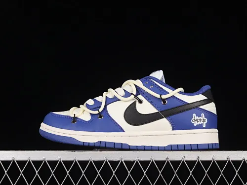 All Categories Nk SB Dunk Series Nk SB Dunk Low Low-top Sneakers Nk Dunk Low White Blue Customized Deconstructed Strap Dip-Dye Casual Sneakers DD1503-119